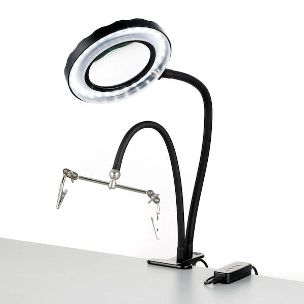 Amscope 1.75X Dual Gooseneck 4 Diameter Lens 8W LED Clip-on Magnifying Lamp in Black w/Circuit Board Holde MAGLED-8090 - main
