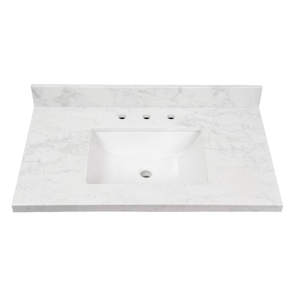 Kingston Brass 37" x 22" Quartz Vanity Top with Rectangular Sink, 8" Faucet Drillings, Quartz White KVPB3722W38CR - main
