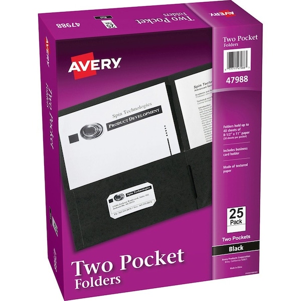 Avery Dennison Two-Pocket File Folder, Black, PK25 47988 - main