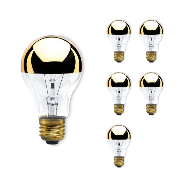 Bulbrite 60-Watt A19 Incandescent Light Bulb Medium Base (E26) Half Gold 2700K, 6PK 862027 - main