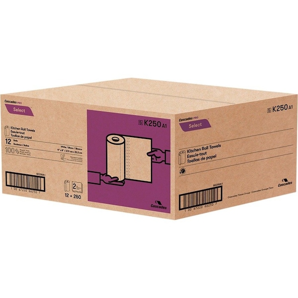 Cascades Pro Paper Towel, 2 Ply, White, 12 PK K250 - main