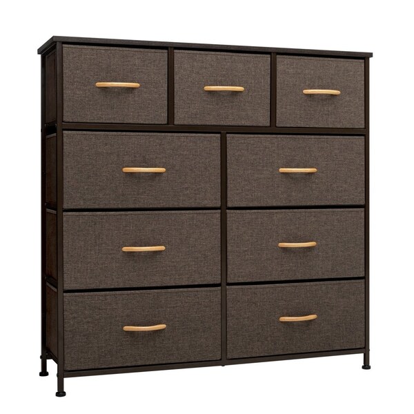Homeroots 39" Brown Steel and Fabric Nine Drawer Triple Dresser 484699 - main