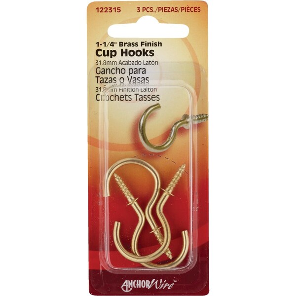 Hillman Anchor Wire 1-1/4'' Brass Large Cup Hook, 3 Count 122315 - main