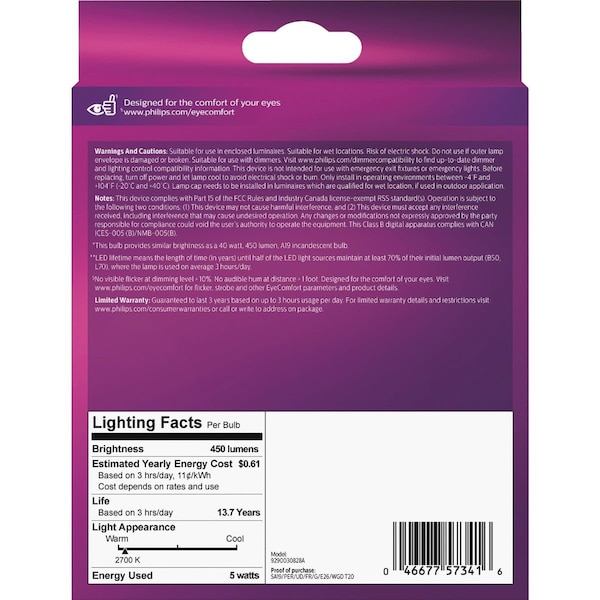 Signify Ultra Definition Warm Glow 40W Equivalent Soft White A19 Medium LED Light Bulb, 2PK 573410 - main