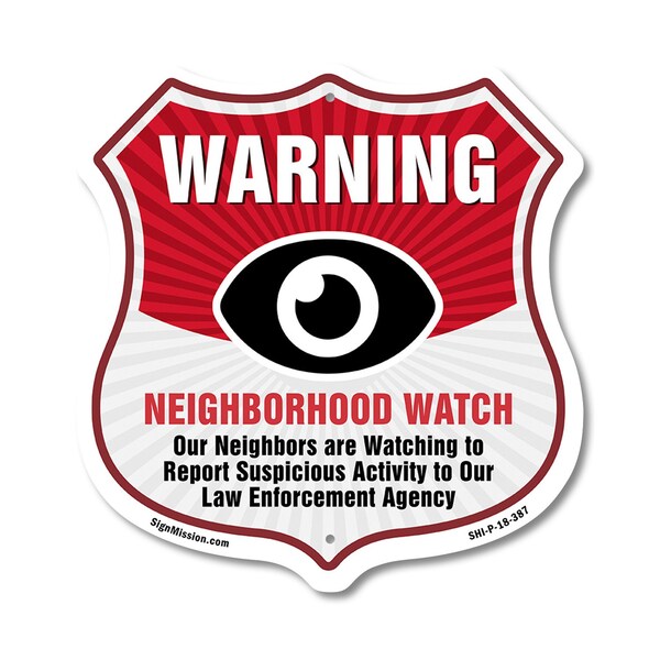 Signmission Neighborhood Crime Watch Shield Sign War, 18 Inch X 18 Inch, Plastic Sign SHI-P-18-387 - main