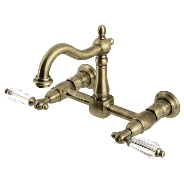 Kingston Brass Two-Handle Wall Mount Bridge Kitchen Faucet, Antique Brass KS1263WLL - main