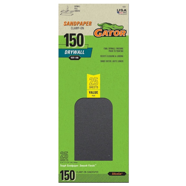 Gator Finishing SilicaCut Drywall Clamp-On Sandpaper, 150 Grit, Very Fine, 25PK 4261 - main
