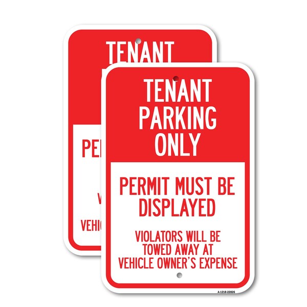 Signmission Tenant Parking Only Display Permit Violators Towed at O, 18'' X 24'', Heavy Gauge Aluminum, 2PK A-1824-2PACK-22826 - main