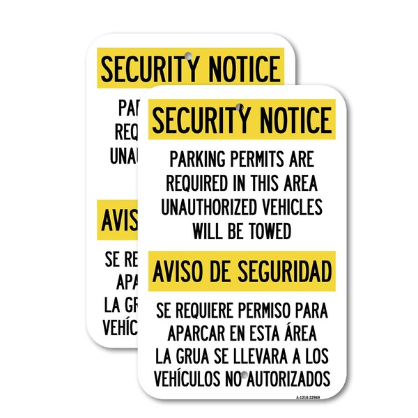 Signmission Parking Permits Are Required in This Area, Unauthorized, 12'' X 18'', Heavy Gauge Aluminum, 2PK A-1218-2PACK-22969 - main