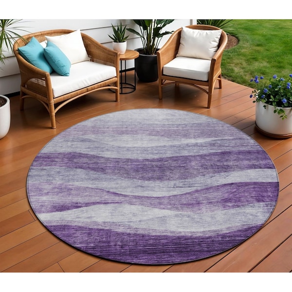 Homeroots 8' Lavender And Purple Round Abstract Washable Indoor Outdoor Area Rug 604985 - main