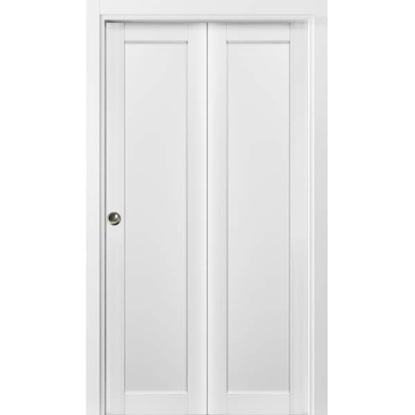 Sartodoors Sliding Closet Bi-fold Doors White Solid Core Modern Interior QUADRO4111BF-WS-84 x 84 (2* 42x84) - main