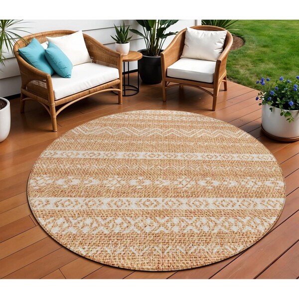 Homeroots 8' Terra Cotta And Beige Round Southwestern Washable Indoor Outdoor Area Rug 587568 - main
