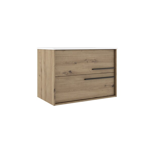 Homeroots 40" Natural Wood Floating Bathroom Vanity With White Sink And Two Drawers 624109 - main