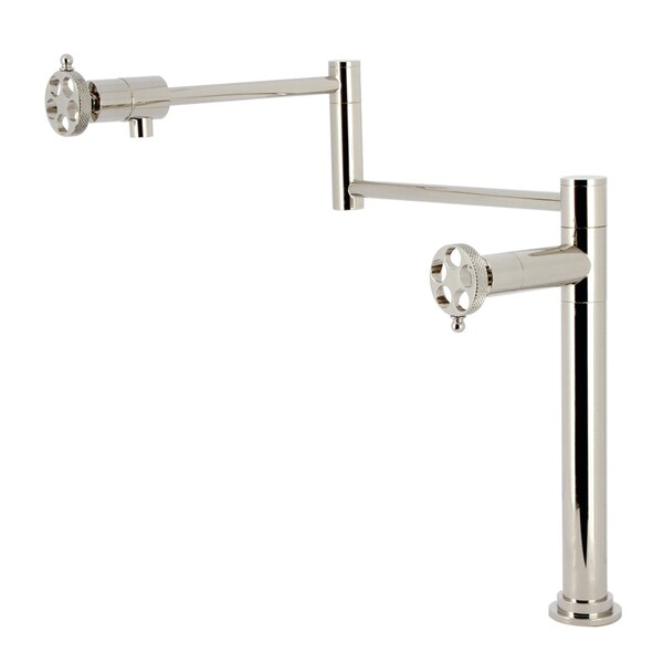Kingston Brass Deck Mount Pot Filler Faucet with Knurled Handle, Polished Nickel KS4706RKX - main
