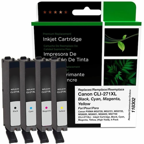 Cig Non-OEM New High Yield Black, Cyan, Magenta, Yellow Ink Cartridges for Canon CLI-271XL, 4PK 118302 - main