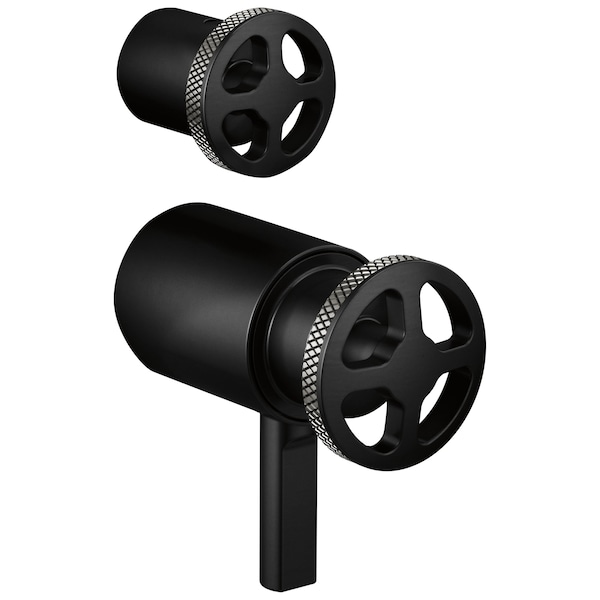 Brizo Litze Tempassure Thermostatic Valve With Diverter Trim Handle Kit, Wheel Matte Black/Luxe Steel HW7532-BLSL - main