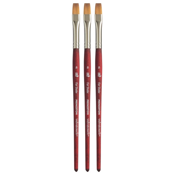 Princeton Velvetouch Flat Shader Brush, Synthetic Bristles, Short Handle Mixed Media Paintbrush, Size 8, 3PK P3950FS8 - main
