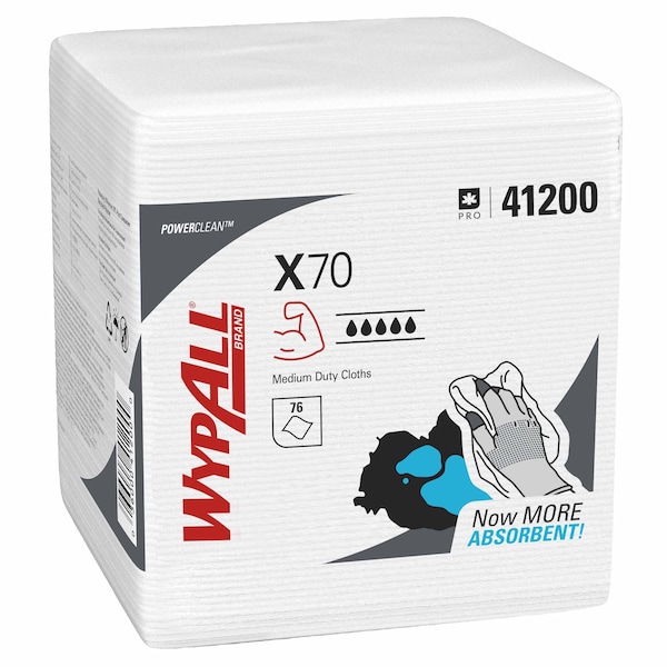 Wypall WypAll PowerClean X70 Medium Duty Cloths (41200), Quarterfold, Long Lasting Towels, White, PK12 41200 - main