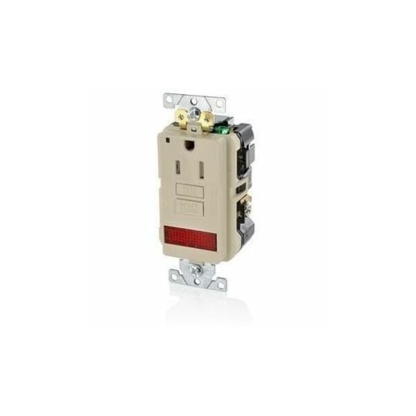 Leviton GFCISnglRcptcl, 15/20A, 125VAC, Almnd GFPL1-PLT - main