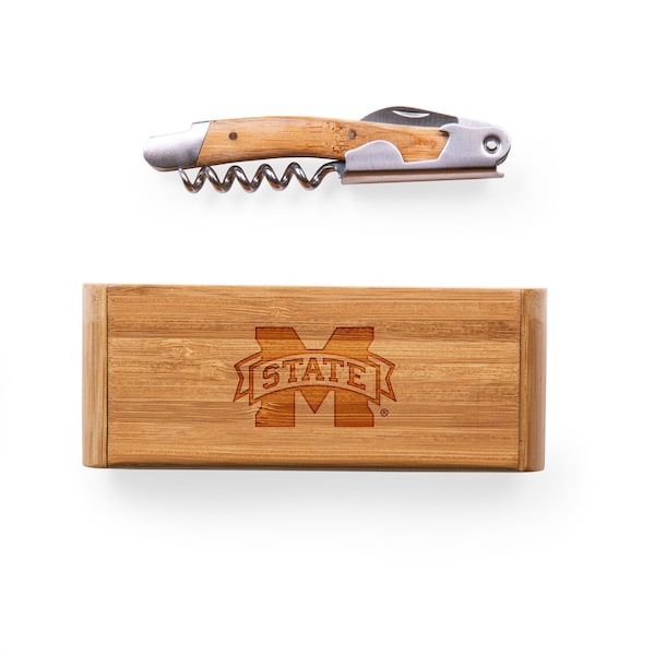 Picnic Time Family Of Brands NCAA Mississippi State Bulldogs Elan Deluxe Corkscrew In Bamboo Box 868-00-505-383-0 - main