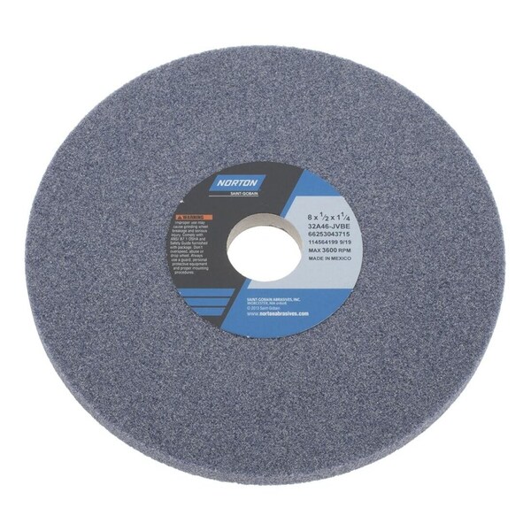 Norton Co Surface Grinding Wheel: 8 in Dia, 1/2 in Thick, 1 1/4 in Hole, 46 Grit, J Hardness 66253043715-XCP1 - main