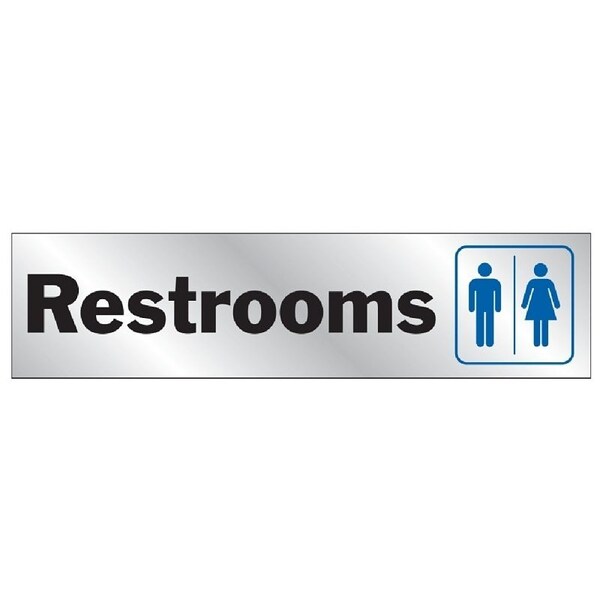 Hy-Ko Sign, Restrooms, Silver Background, Vinyl, 2 x 8 in Dimensions 488 - main
