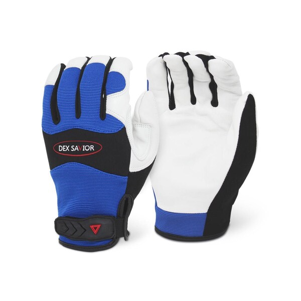 Dex Savior Premium Grain Goat Skin, Natural Goatskin Leather Palm, Blue Spandex Back, Neoprene, M, 12PK MG301 M - main