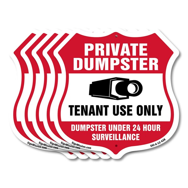 Signmission Private Dumpster Shield Sign Tenant Use, 12 inch X 12 inch, Aluminum Metal Sign, 5PK SHI-A-5Pack-12-438 - main