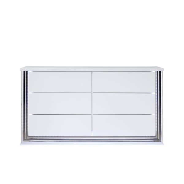 Homeroots 61" White Wood Lighted Six Drawer Double Dresser 564683 - main