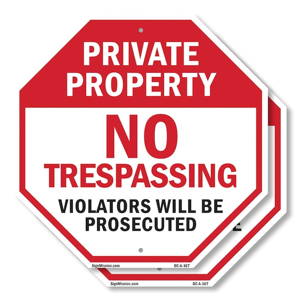 Signmission Private Property No Trespassing Vio, 10 inch X 10 inch, Aluminum Metal Signs, 2PK OC-A-2PACK-10-167 - main