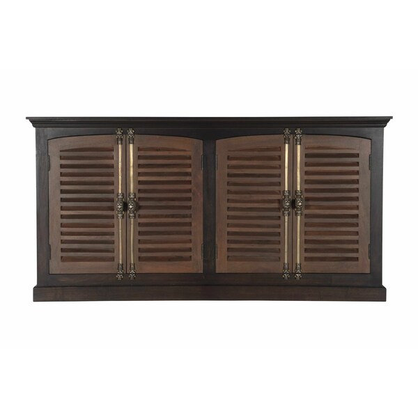 Homeroots 72in Dark Brown Solid Wood Shutter Style Sideboard with Four Doors 634320 - main