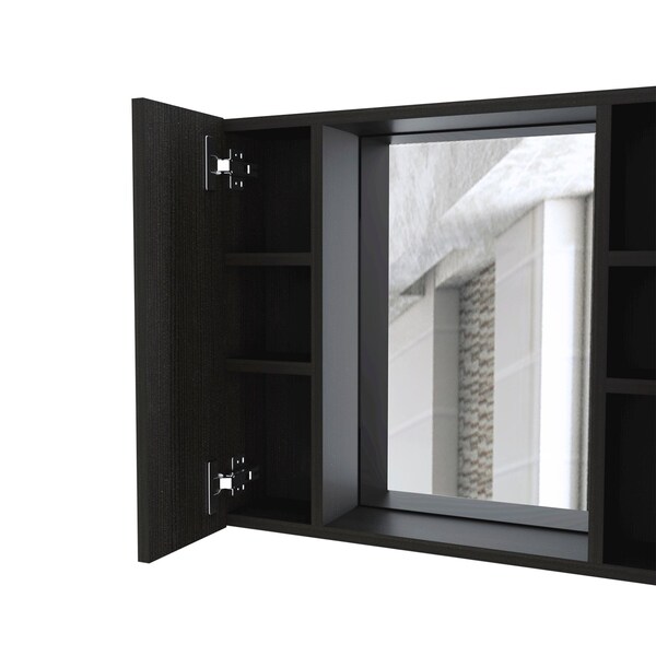 Homeroots 24" Black Wood Floating Single Door Bathroom Vanity And Medicine Cabinet With Mirror 543579 - main