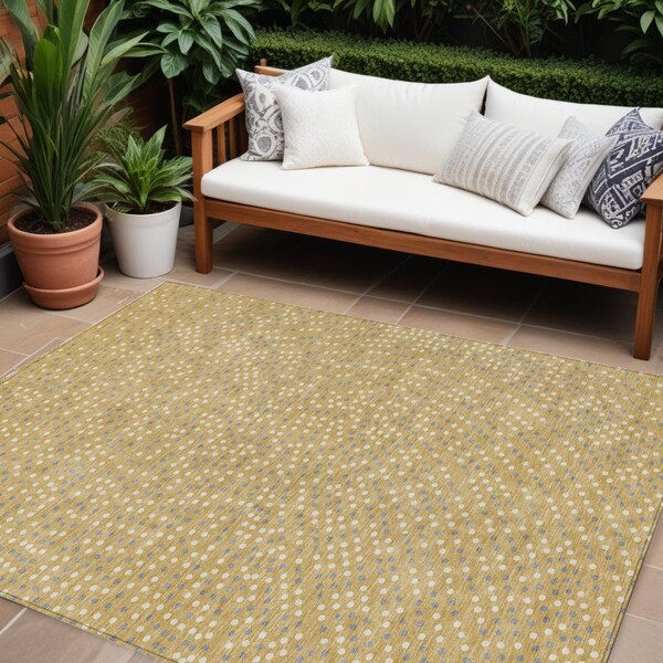 Homeroots 10' X 14' Gold Gray And Ivory Polka Dot Washable Indoor Outdoor Area Rug 599045 - main