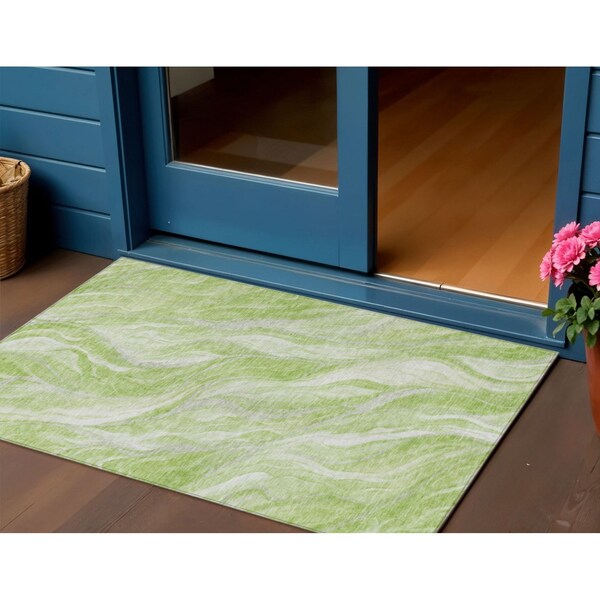 Homeroots 3' X 5' Green And Ivory Abstract Washable Indoor Outdoor Area Rug 582974 - main