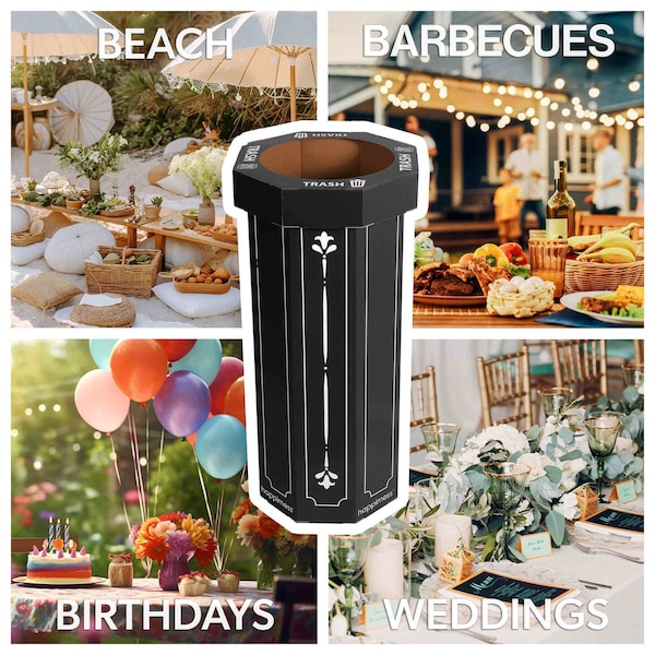 Happimess Fleur 25-Gallon Disposable Corrugated Cardboard Event Trash Can and Recycling Bin, Bridal Black, 2PK HPM1301A-SET2 - main