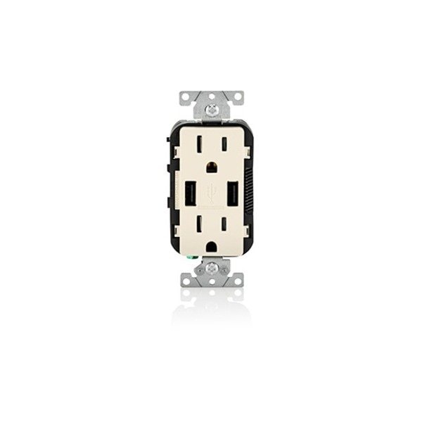 Leviton USB Charger/Duplex Tamper-Resistant Receptacle, 3.6/15 Amp, 125 Volt, NEMA 5-15R, Light Almond T5632-T - main