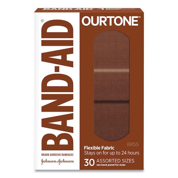 Band-Aid OurTone Adhesive Bandages, BR55, 2.25 x 0.63; 3 x 0.75; 3 x 1, Medium Brown, 30PK 119586 - main