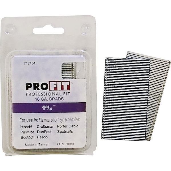 Pro-Fit Collated Brad Nail, 1-3/4 in L, 16 ga, Electro Galvanized, Brad Head 712454 - main
