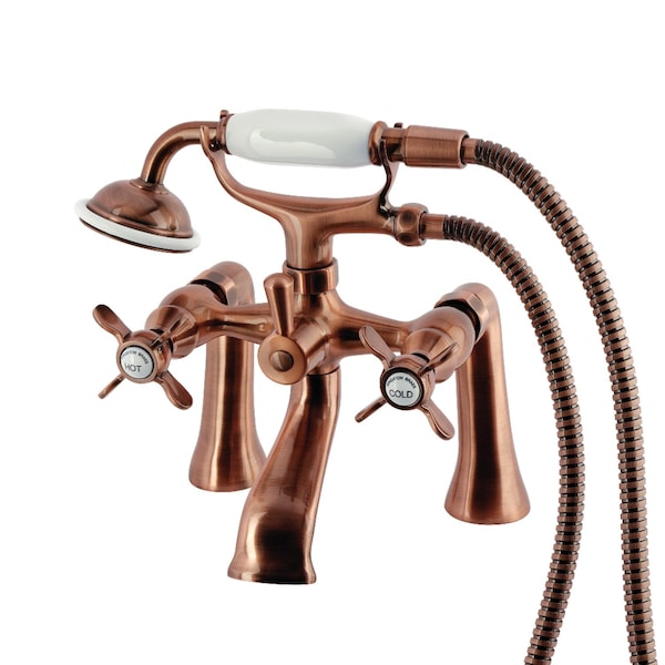 Kingston Brass 7" Center Deck-Mount Clawfoot Tub Faucet with Hand Shower, Antique Copper KS288AC - main