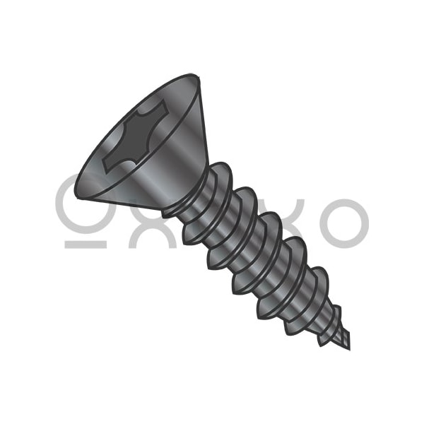 Oxoxo 10-12X1 1/4 Phillips Flat Self Tapping Screw Type A Fully Threaded Black Zinc And Bake, 4000PK 457877 - main