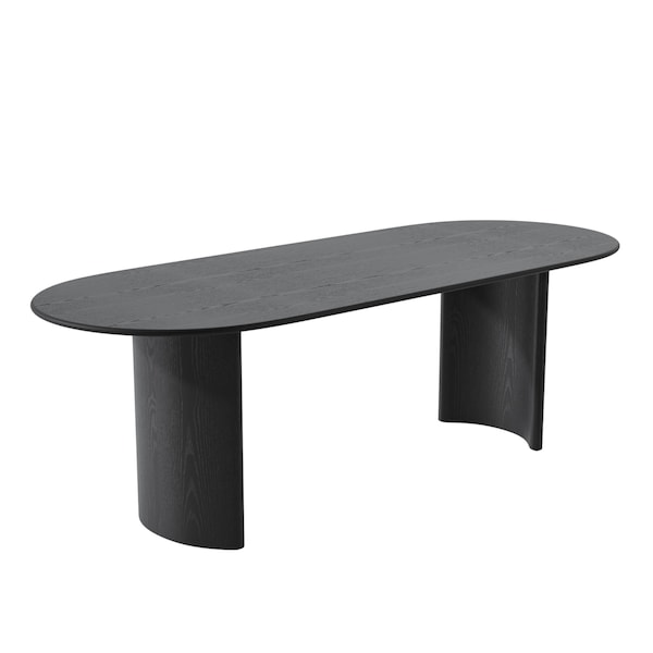 Homeroots 79" Black Solid Wood Double Pedestal Base Oval Dining Table 721105 - main