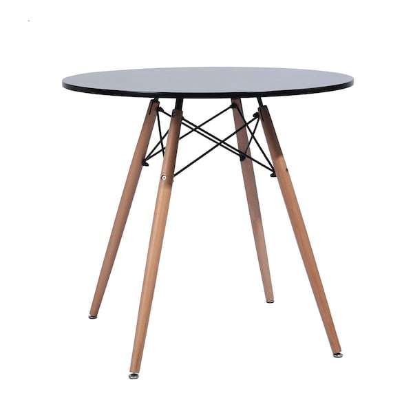Homeroots 32" Black and Natural Wood Round Top Dining Table 568198 - main