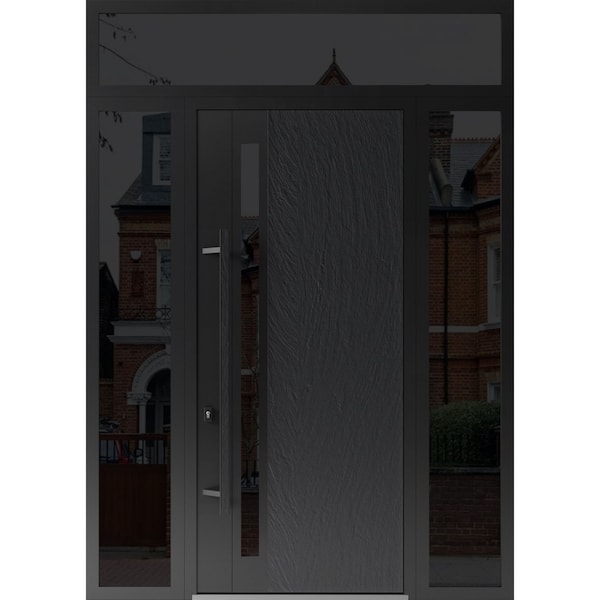 Vdomdoors Steel Door Dekton 0163 Ardesia Nero 96”/ 2 Side and Top Exterior Window Sidelite Entry Door Paint DEKTON0163EXD-ARD-W12+36+12xH96+16-RH-I - main