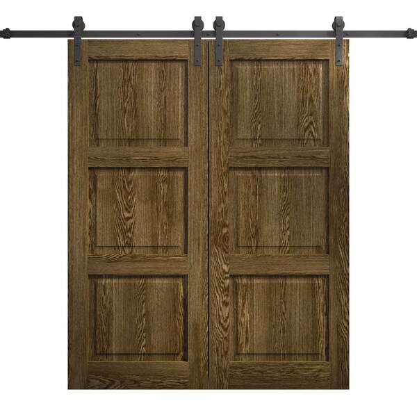 Sartodoors Modern Double Barn Door 72 x 84 inches, Ego 5010 Marble Oak, 13FT Rail Track Set, Solid Panel Int EGO5010DB-DMR-7284 - main