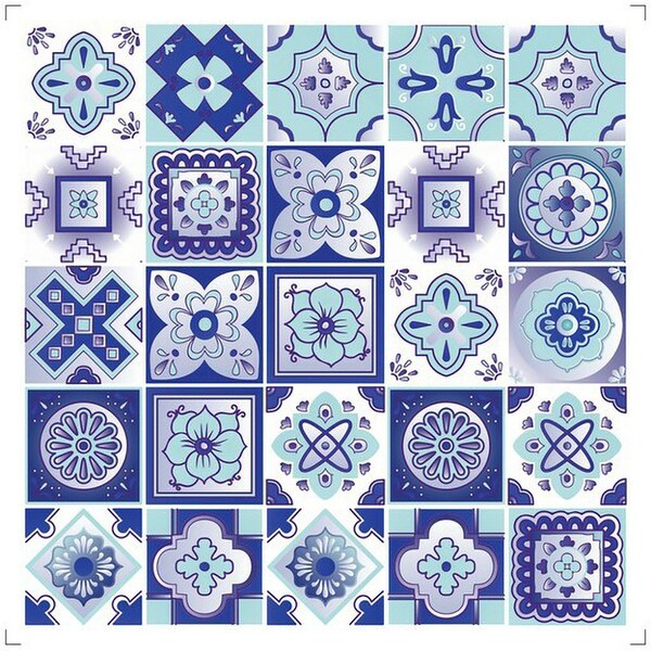 Homeroots 4" X 4" Vintage Turq Blue And White Peel And Stick Removable Tiles 390908 - main