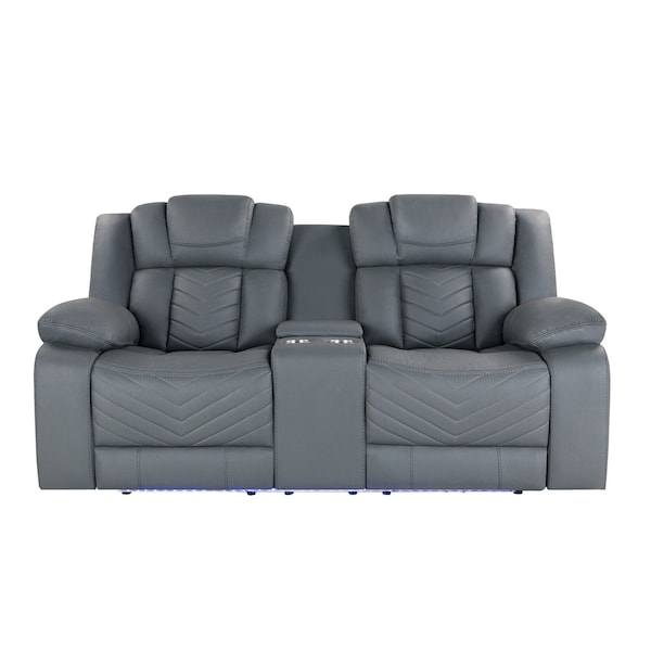 Homeroots 75" Light Gray Faux Leather Power Reclining Loveseat With Storage 561563 - main