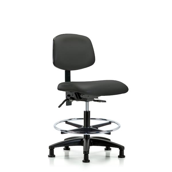 Blue Ridge Ergonomics Chair, Vinyl, Med Bench, CF Glides, Gry, No Arms, 22" to 29" Height, Charcoal BR-VMBCH-RG-T0-A0-CF-RG-8605 - main