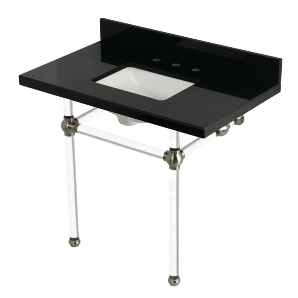 Kingston Brass 36" Black Granite Console Sink with Acrylic Legs, 8-Inch, 3-Hole, Black Granite/Brushed Nickel KVPK3630KASQ8 - main