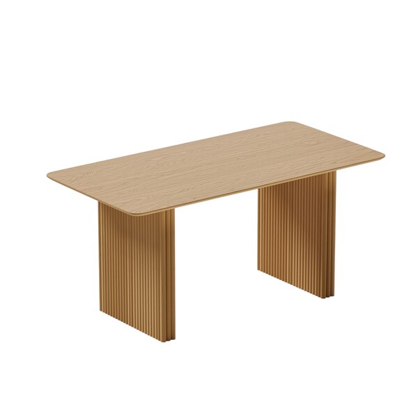 Homeroots 67" Natural Solid Wood Double Pedestal Base Square Dining Table 721132 - main