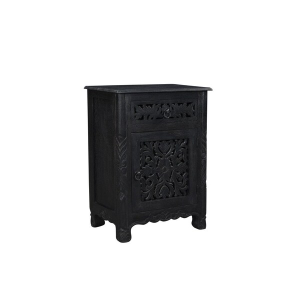 Homeroots 30" Black Solid Wood Distressed One Drawer Nightstand 521200 - main
